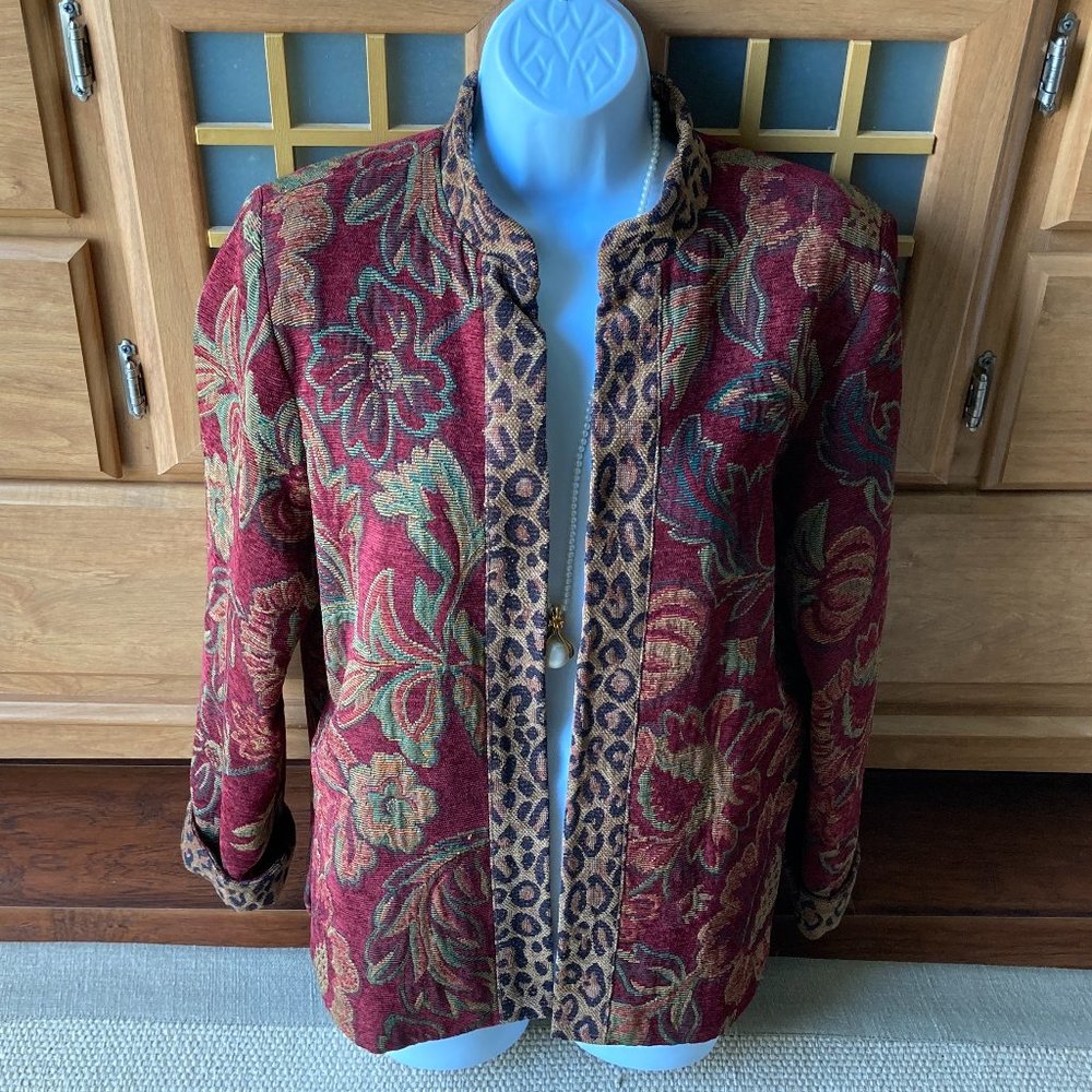 M.D.L. New York Vintage Brocade  Collarless  Blazer Jacket M